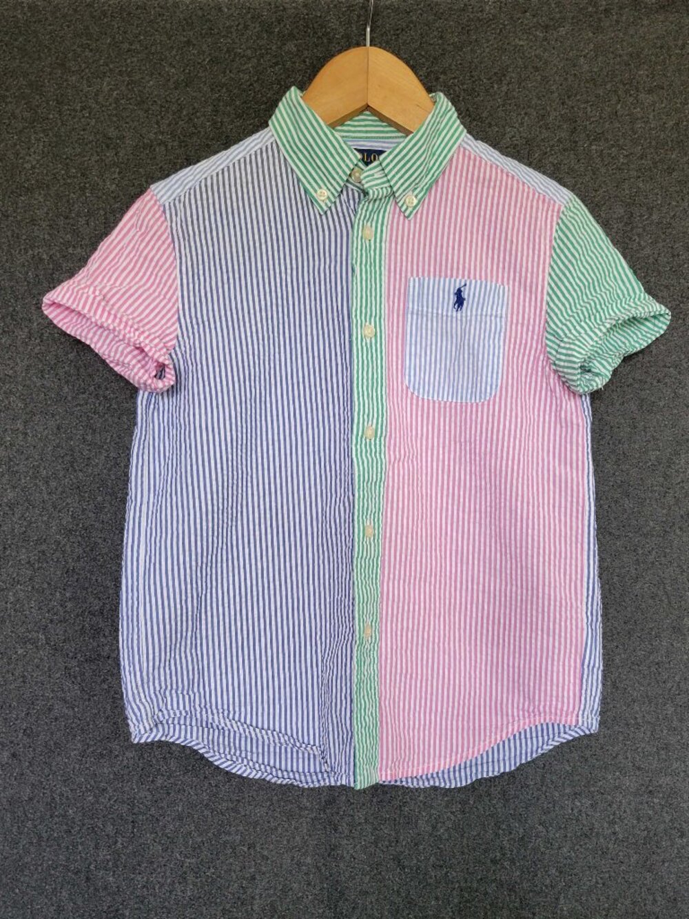 Polo Ralph Lauren Seersucker Colorblock Pinstriped Shirt Boys 6Y Classic Preppy